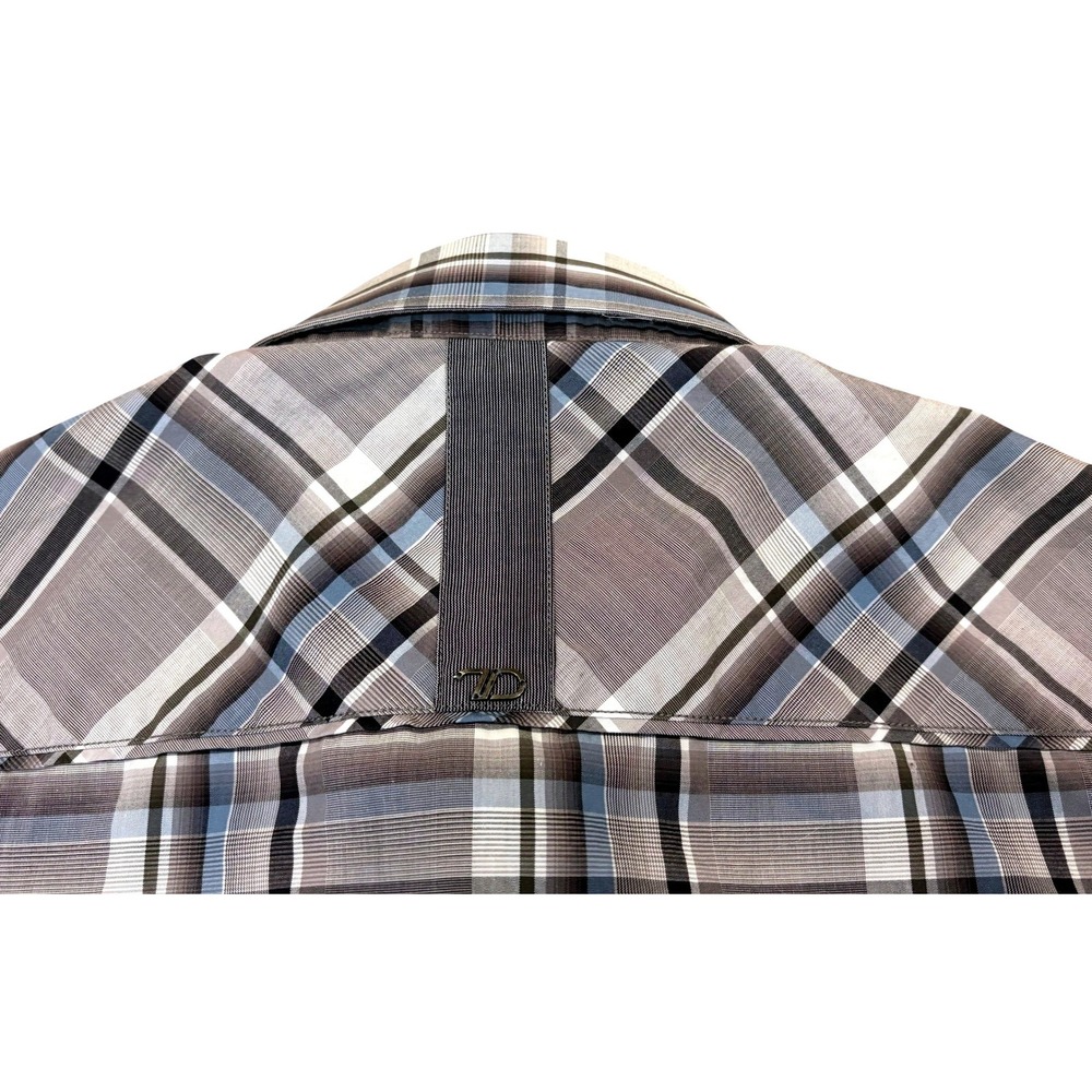 7 Diamonds Plaid Pearl Snap Button Up Shirt Mens‎ Large Grey Blue Short Sleeve - Picture 10 of 11